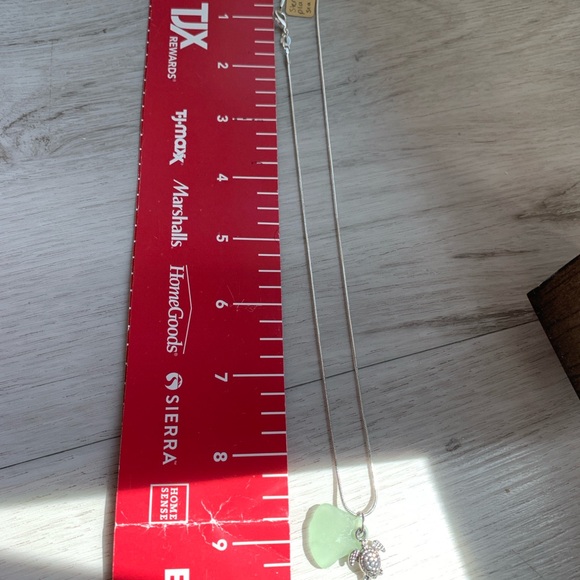 Real sea glass pendant, sea foam color piece with sea turtle charm - Picture 3 of 7